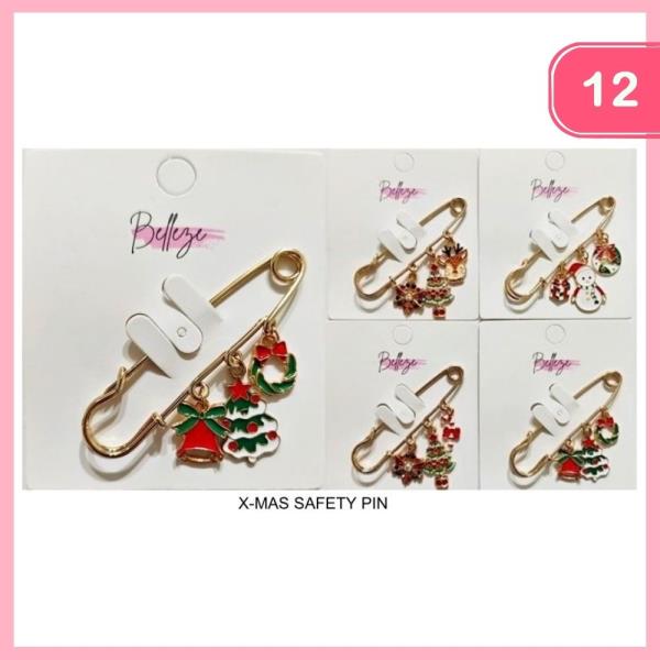 Christmas Safety Pins with Charms (12 Units)