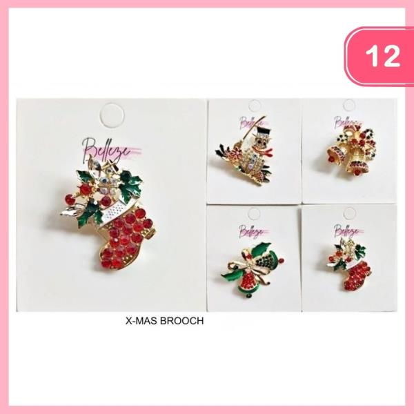 Christmas Rhinestone Brooch (12 Units)