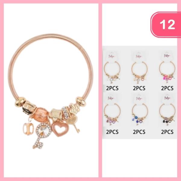 Charm Bracelet with Key Heart Charms (12 Units)