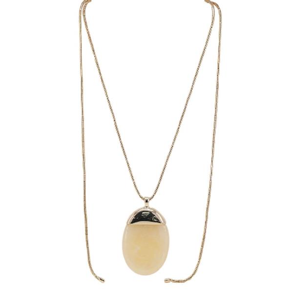 Long Chain Necklace with Oval Stone Pendant