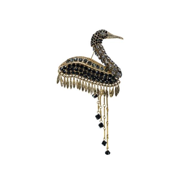 Rhinestone Swan Brooch with Tassel Detail