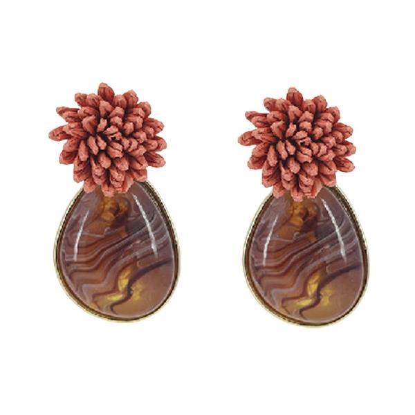 Pompom Flower Teardrop Earrings