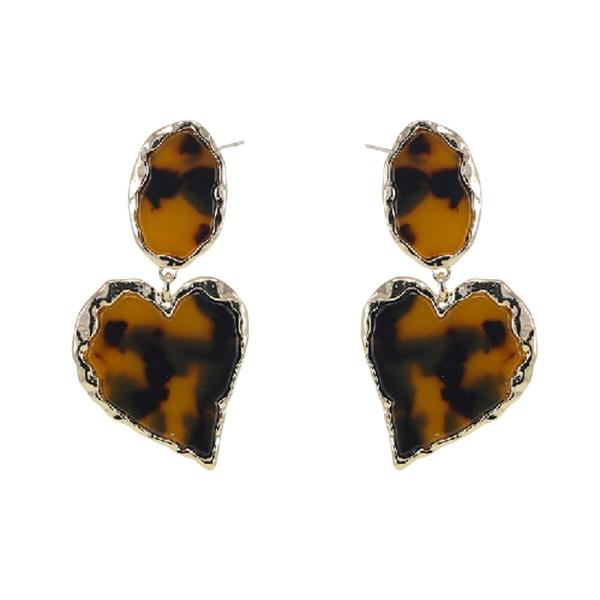 Tortoiseshell Heart Drop Earrings