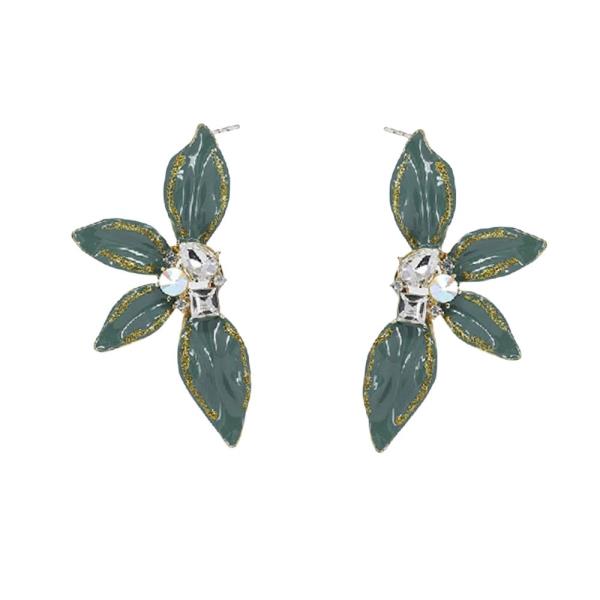 Leaf Design Crystal Stud Earrings