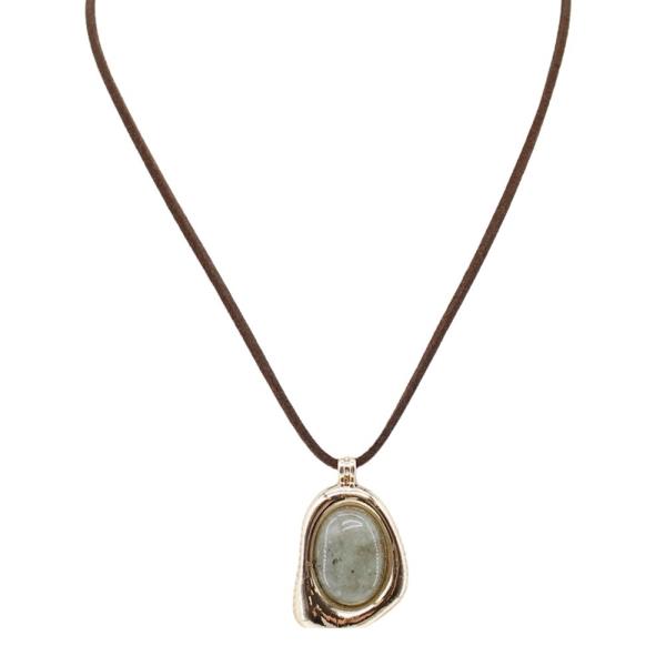 Irregular Oval Stone Pendant Cord Necklace