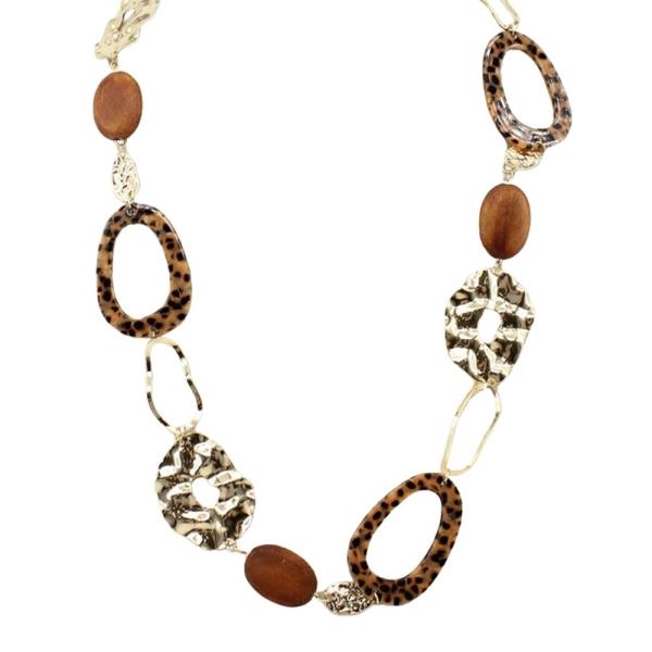 Leopard Print Hammered Link Statement Necklace