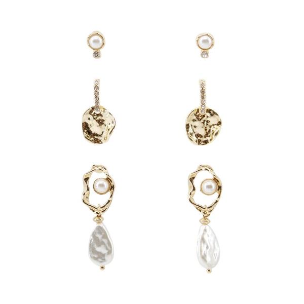 Pearl Crystal Hammered Drop Earrings Set