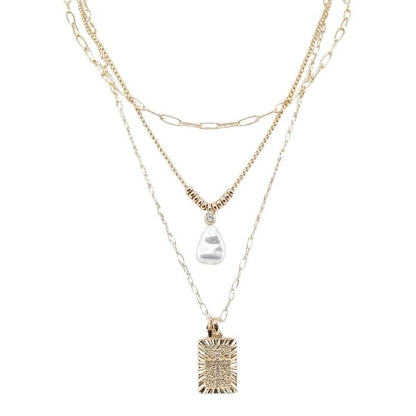 Layered Chain Necklace with Pearl Pendant