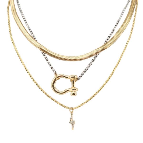 Layered Chain Necklace with Lightning Bolt Charm