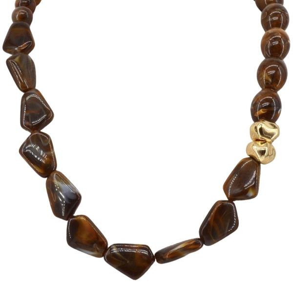 Irregular Bead Necklace with Metal Accents