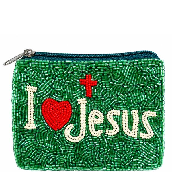 SEED BEAD I LOVE JESUS COIN PURSE BAG