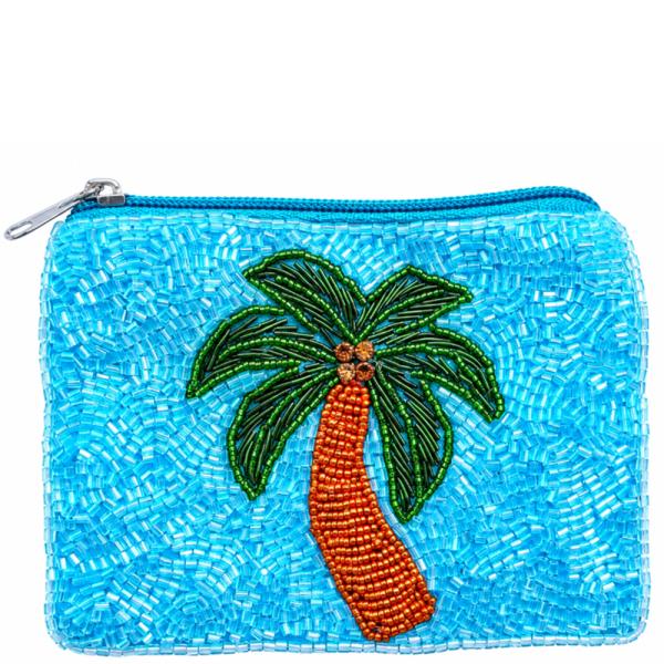 SEED BEAD PALM TREE COIN PURSE BAG
