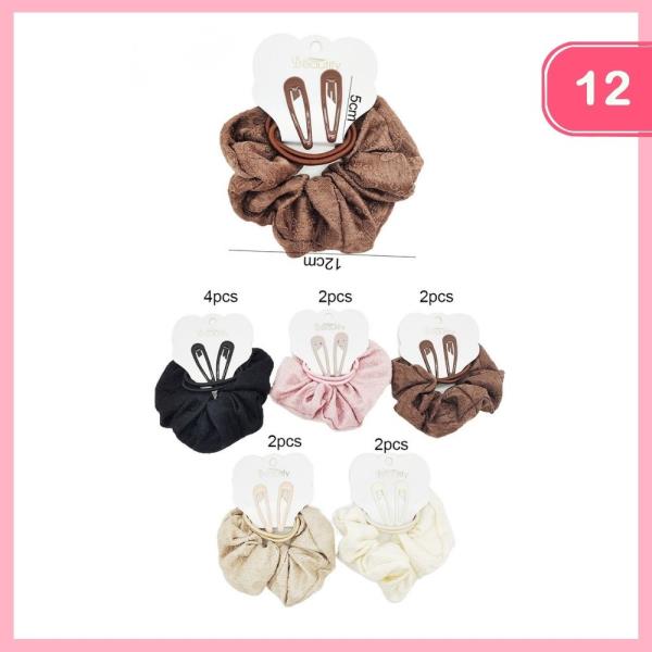 Textured Scrunchie with Hair Clips (12 Units)