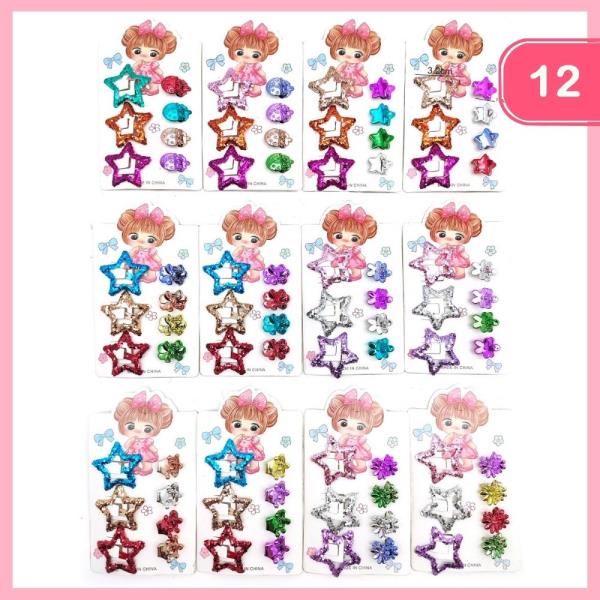 Glitter Star and Flower Hair Clips (12 Units)