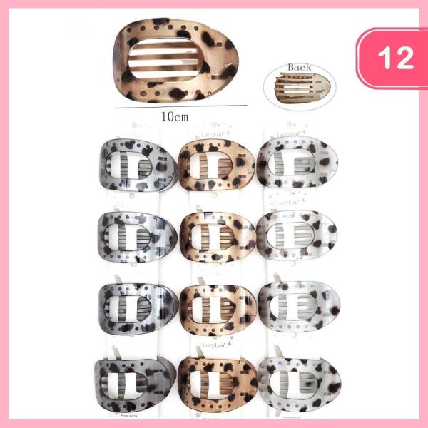 Oval Leopard Print Hair Clips (12 Units)