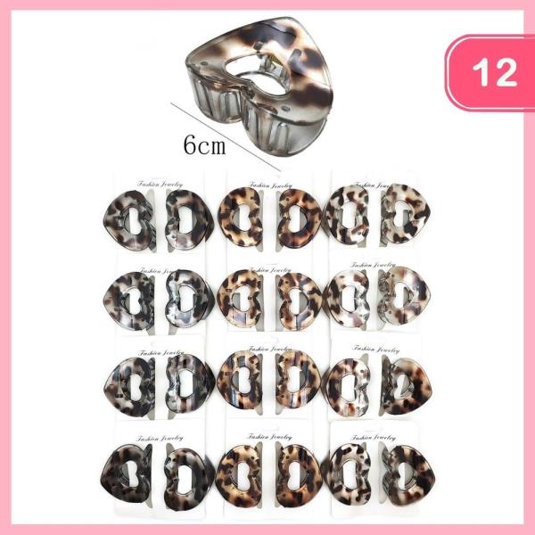 Heart Shape Leopard Print Hair Claw Clip (12 Units)