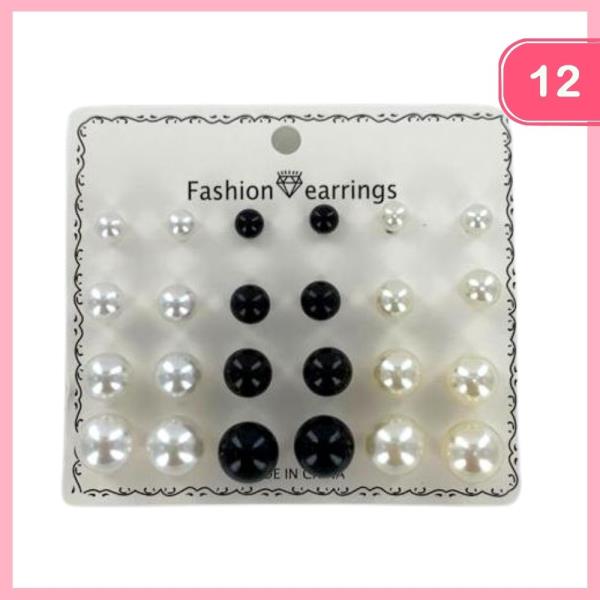 Mixed Pearl Stud Earrings (12 Units)