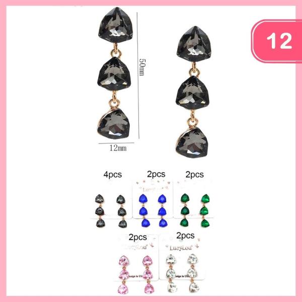 Triangle Rhinestone Drop Earrings (12 Units)