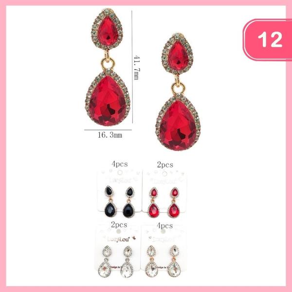Teardrop Rhinestone Dangle Earrings (12 Units)