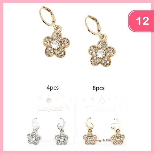 Rhinestone Flower Earrings (12 Units)