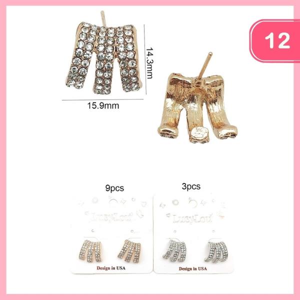 Rhinestone Pave Stud Earrings (12 Units)