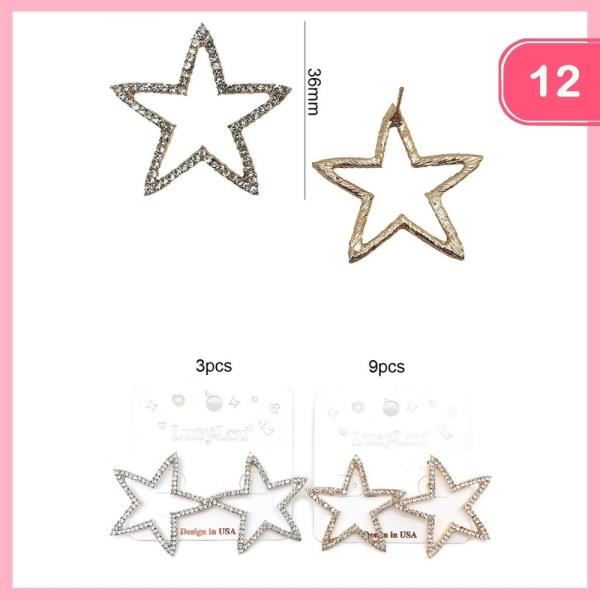 Rhinestone Open Star Earrings (12 Units)
