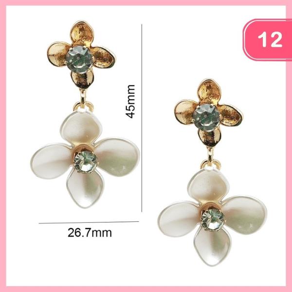 Rhinestone Flower Drop Earring (12 Units)