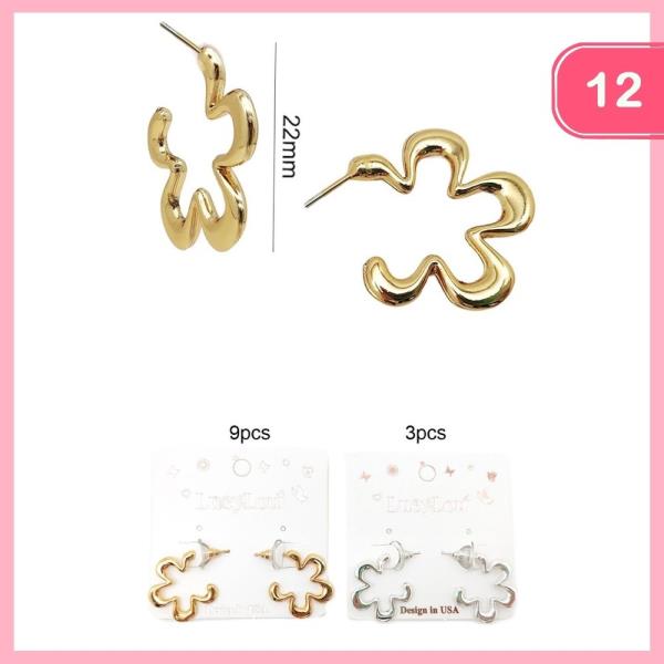 Wavy Flower Hoop Earrings (12 Units)