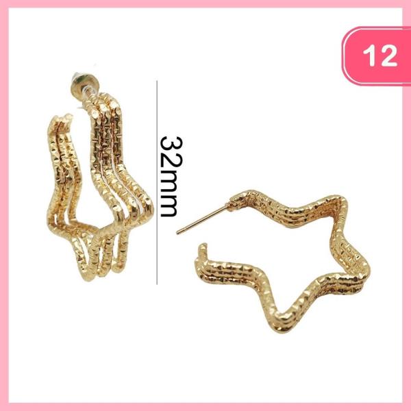 Textured Star Hoop Earrings  (12 Units)