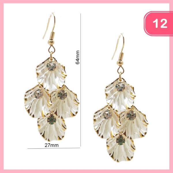 Tiered Shell Petal Crystal Drop Earrings (12 Units)