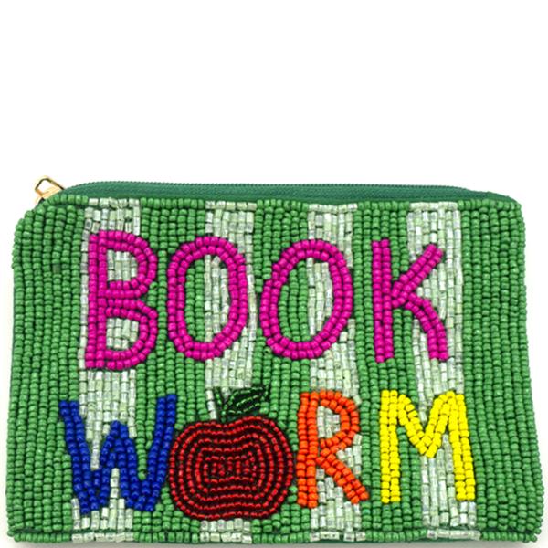 Seed Bead Bookworm Apple Coin Purse