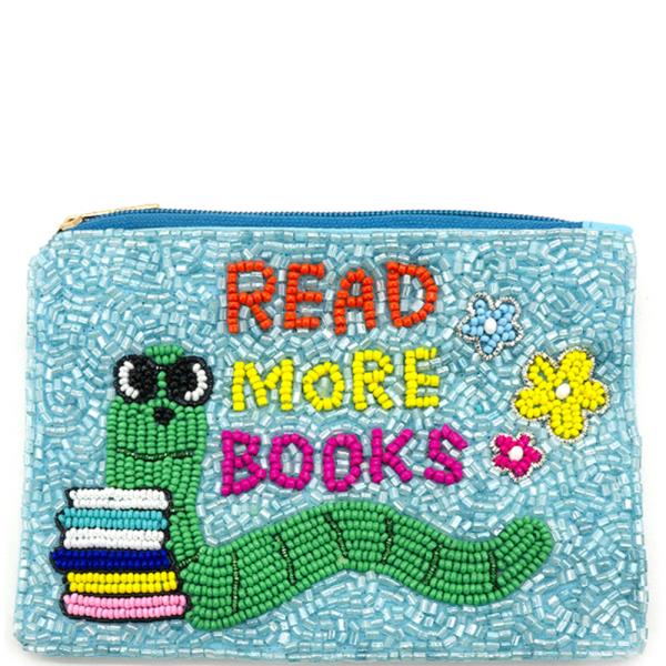 Seed Bead Read More Books Worm Coin Purse Bag