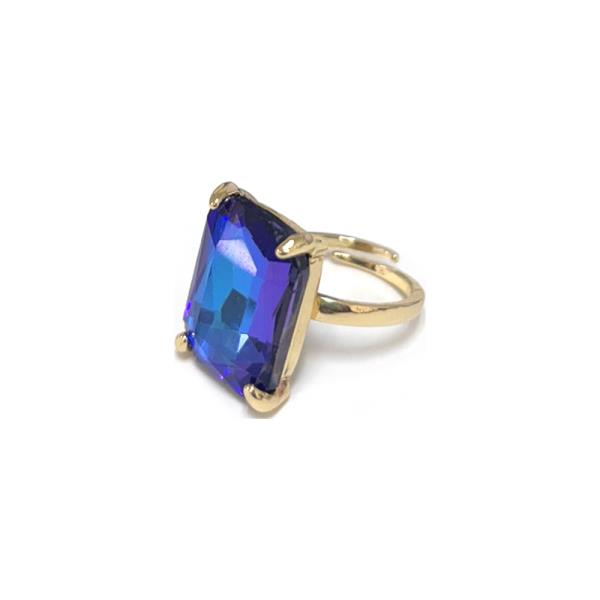Adjustable Rectangle Faceted Rhinestone Ring