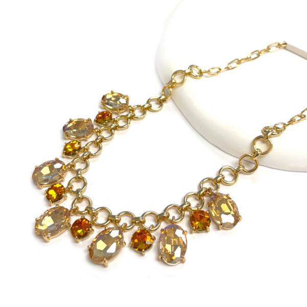 Rhinestone Oval Stone Chain Necklace