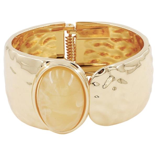 Hammered Oval Stone Hinged Cuff Bracelet