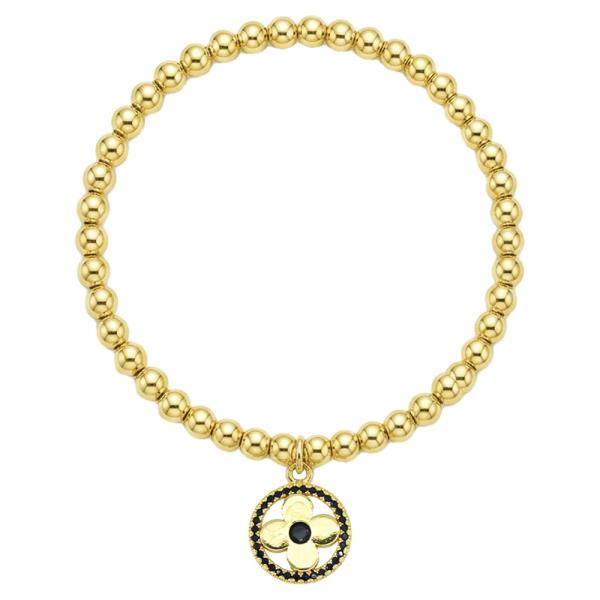 Stainless Steel Beaded Stretch Bracelet with Clover Charm