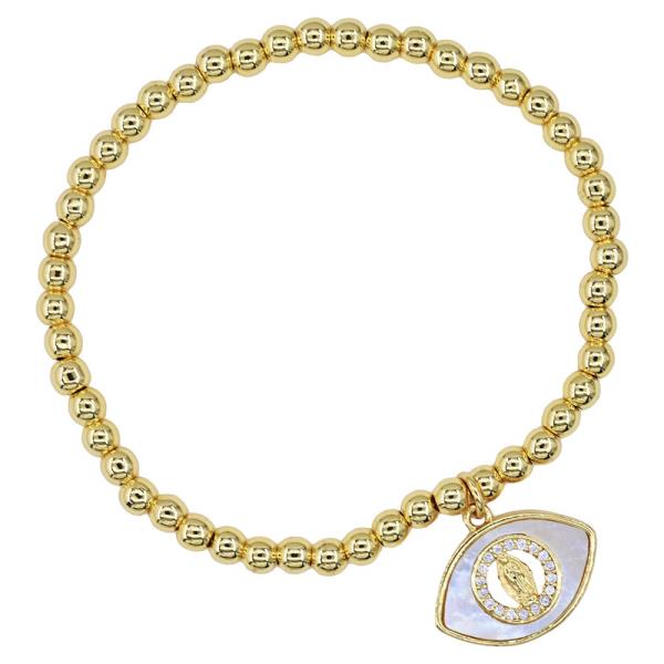 Stainless Steel Virgin Mary Evil Eye Charm Beaded Stretch Bracelet
