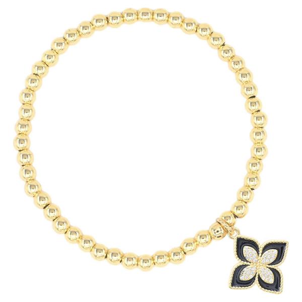 Stainless Steel Flower Charm Beaded Stretch Bracelet