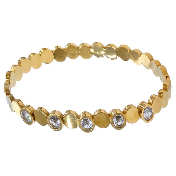 Stainless Steel Round Disc Rhinestone Bangle Bracelet