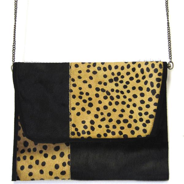 Animal Print Panel Clutch Bag With Chain Strap