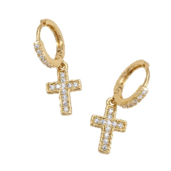 CZ Cross Huggie Hoop Earring
