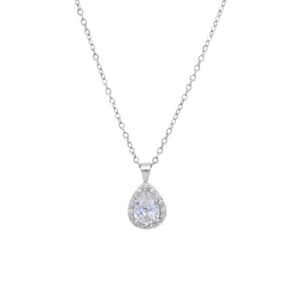 CZ Teardrop Halo Pendant Necklace