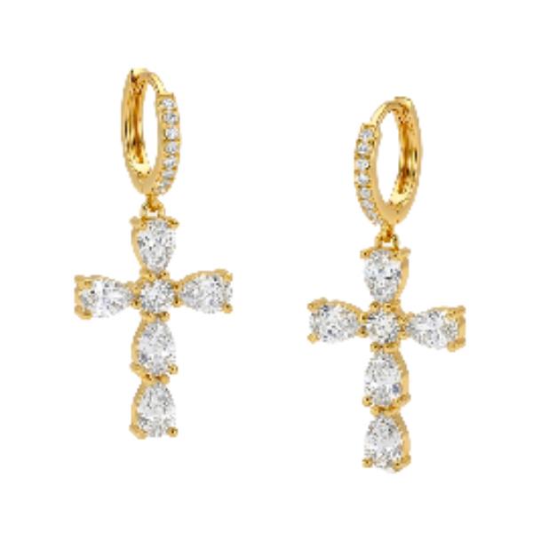 CZ Cross Brass Huggies Earring