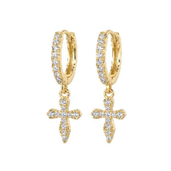 CZ Cross Brass Huggies Earring
