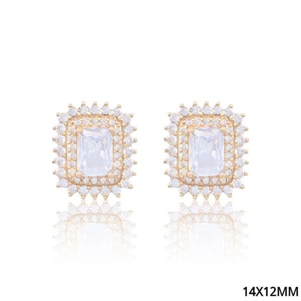 CZ Rectangle Halo Stud Earrings