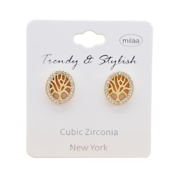 Tree of Life Halo Cubic Zirconia Stud Earrings