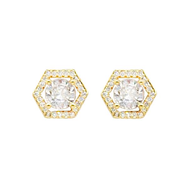 Hexagon CZ Halo Stud Earrings