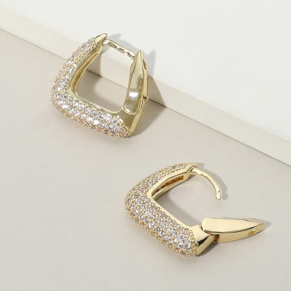 Rhinestone Pave Square Hoop Earrings