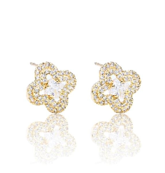 CZ Leaf Clover Pave Stud Earrings