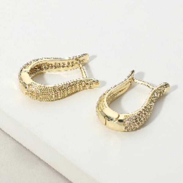 Pave Rhinestone U Shape Hoop Earrings